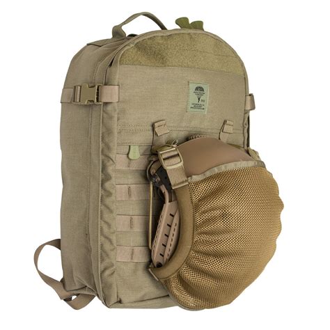 tactical backpack with helmet holder.